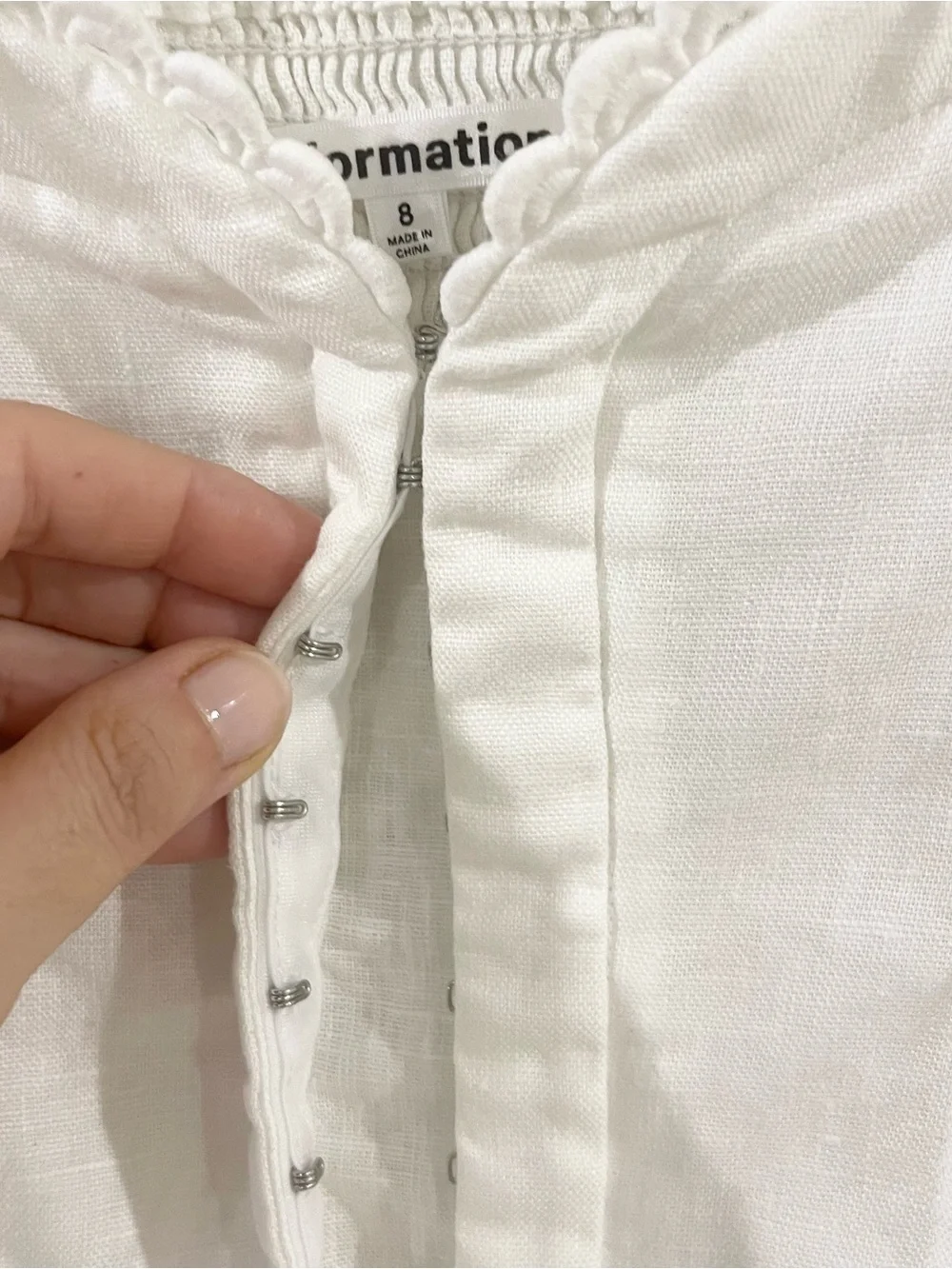 Reformation Simmie White Lace-Trim Puff Sleeve Linen Crop Blouse size 8